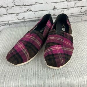 Toms | plaid purple Burgundy alpargata slip on loafers size 9.5